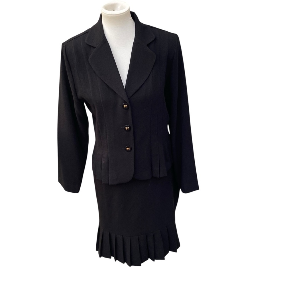 Danny and Nicole Black Pleated Skirt Suit Set Black Modest Teacher Lightweight 8